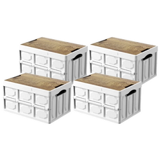 木蓋收納箱 PP+木板, 37.5 x 25 x 21cm, 象牙白, 4個