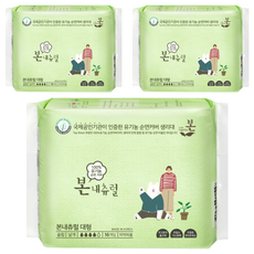 [비건라이프] 유기농본 내츄럴 생리대 날개형, 대형, 16개입, 3개