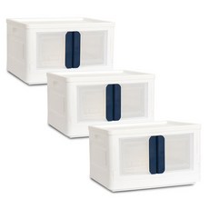 리빙선데이 국산 양문형 접이식 리빙박스, 네이비, 56L, 3개