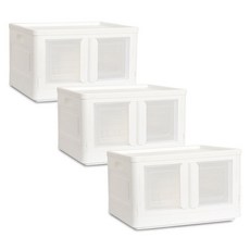 Living Sunday 雙開門式折疊收納箱, 3個, 白色, 56公升