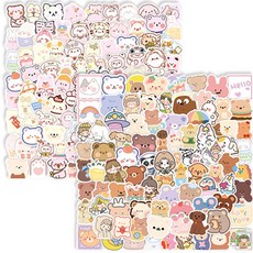 O-ON 粉彩可愛角色裝飾貼紙 2種 x 100張套組, A款, B款, 1套