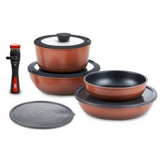 PAllAS IH感應可分離式手柄鍋具 9入組, 磚橘色, 湯鍋(20cm)+平底鍋(20cm+26cm)+炒鍋(26cm)+手把+矽膠蓋(20cm+26cm)+矽膠玻璃蓋(20cm+26cm)