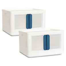 Living Sunday 雙開門式折疊收納箱, 2個, 藍色, 56公升