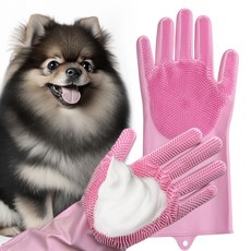 Dr.Blank 狗狗軟矽膠沐浴刷手套 雙手穿戴組, 1套, 粉紅色
