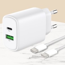모잇 25W 2포트 PD 3.0 PPS 초고속충전기 + CtoC 케이블 1.3m, 화이트, 1개