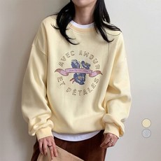 afinar 女款浪漫復古圖案印花刷毛大學T