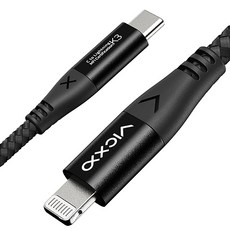 VICXXO 防斷裂 MFi認證 C to Lightning PD iPhone 高速充電線, 2m, 黑色