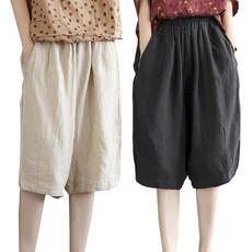 POPLARNC 女款 Carlin 五分亞麻大尺碼褲子 P25SMP051902 2件組