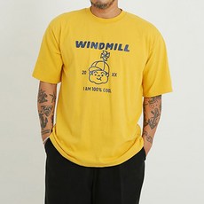 파이브라지 남성용 통기성 빅사이즈 오버핏 윈드밀 나염 포인트 반팔 티셔츠