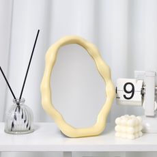 粉彩色系不規則造型桌面壁掛兩用鏡, 黃色