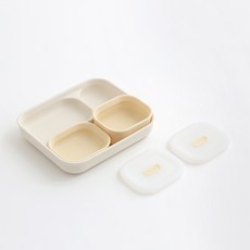 TACKAON 123矽膠吸盤三件式+飯碗+湯碗+2蓋套裝, 象牙色(盤)、黃色(碗), 1組