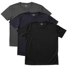 BASE ALPHA ESSENTIALS 男女通用網眼透氣圓領短袖T恤3件組, 黑色+海軍藍+深灰色