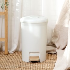 블랑오브제 원형 페달 휴지통 12L, 화이트 + 베이지