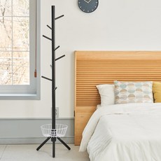 I-Living Assembly 木架衣架+儲物籃套組, 黑色(衣架) 白色(籃子)