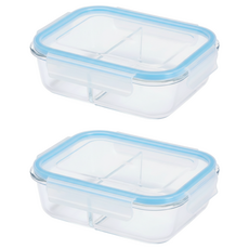 小麥購物 玻璃保鮮盒 C110 方分隔, 2 個容器 + 2 個蓋子, 2個