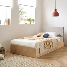 리바트 커먼베드 자녀가구 침대 페브릭형 헤드 서랍형 언더레일 서랍재 636 x 400 x 145 mm 방문설치, 아이보리(헤드) + 내추럴(바디) + 화이트(서랍재)