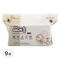 베베솜 무표백 건티슈 순면, 60g, 100매, 9개
