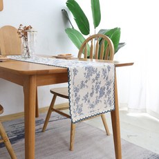 Elara 花卉方形桌旗, 藍色, 30 x 200 cm, 1個