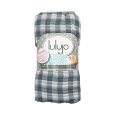 lulujo 嬰兒雙面包巾, 100%純棉 muslin棉紗 雙面不同花色, 條紋/格紋 灰色, 1件