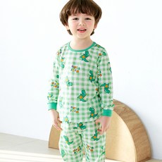 Maykids 男童款恐龍綠色格紋緹花9分袖家居套裝