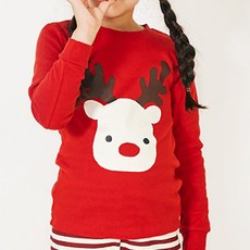 unifriend 童款9分棉質馴鹿圖案上衣+條紋造型褲居家套裝