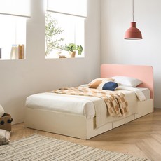 리바트 커먼베드 자녀가구 심플형 헤드 침대 서랍형 프레임 단품 방문설치, 핑크 + 화이트오크