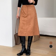 afinar 女士仿麂皮半鬆緊帶A字中長裙