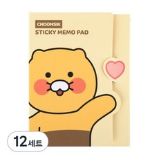 카카오프렌즈 춘식이 4단 점착 메모지 7종 세트, 옐로우, 12세트, 20매