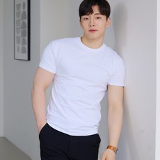 Hcoolnam 闊肩肌肉合身素色圓形短袖T恤綁帶版型