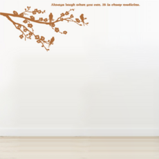 홈코디 매화 나무속 새들 포인트스티커, 브라운