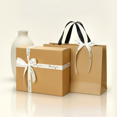 indi.k 緞帶禮物包裝盒 + 大號購物袋組合, 6套, 牛皮紙