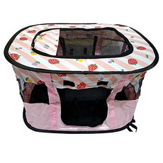 方形摺疊寵物圍欄帳篷, 粉色草莓, 1個