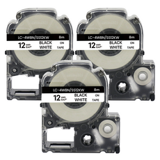 Modernary標籤膠帶盒 12mm 3個, 8m, 白色背景+黑色文字