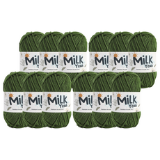 니뜨 밀크얀실 뜨개실 50g x 3p + 코튼라벨 세트, 4세트, 26모스그린
