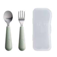 sillymann 奶油兒童湯匙叉子組 WSB2042, 奶油綠, 湯匙 + 叉子 + 收納盒, 1套