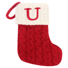聖誕紅刺繡字母聖誕襪 紅色系針織棉材質 字母U, 字母U 紅色 + 白色, 1個, 17.5 x 13.5cm