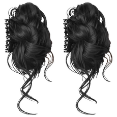 Bellesuve 豐盈盤髮 碎髮波浪抓夾式局部假髮, 2個, 自然黑