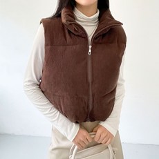 플랜데이 여성용 빵빵 스웨이드 골덴 하이넥 크롭 패딩 조끼