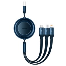 Baseus 倍思 明鏡系列 2 伸縮快充數據線, 3.5A, 適用iPhone15, USB轉Mirco/Lightning/Type-C, 1.1m, 藍色, 1條