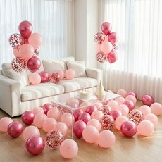 뷰라뷰 파티풍선 50p + 공기펌프 + 10m 리본 1롤, 11핑크 + 텐더핑크 + 레드스팽글, 1세트