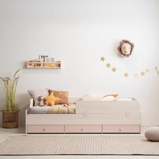 리바트 꼼므주니어 자녀가구 일반형 서랍형 침대 설전제외 서랍 방문설치, 화이트(바디) + 핑크(설전)