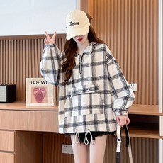 루나걸 여성용 베론 반집업 체크 후드 L24WT100915