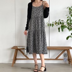 afinar 女款碎花蛋糕裙馬甲長洋裝, 黑色