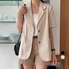 afinar 女款寬鬆仿亞麻短袖夾克