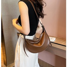 女士簡約圓形斜挎包, 棕色