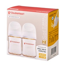 더블하트 모유실감 3세대 PPSU 노꼭지 젖병 트윈팩, 제뉴인화이트, 160ml, 2개