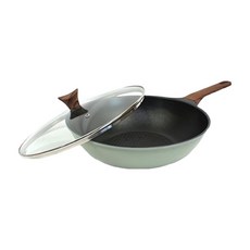 Kitchen-Art 平底IH炒鍋 時尚綠 附玻璃鍋蓋, 28cm, 1組