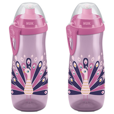 NUK 矽膠吸嘴運動水壺, 2個, 孔雀, 450ml