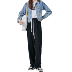 加绒燈芯绒抽繩素色寬褲