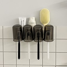 efactory Judy N 免打孔牙刷架 刮鬍刀牙膏架 + 4格漱口杯套組, 1個, 白色